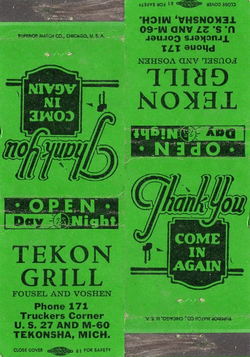 Tekon Grill (Te-Kon Grill & Truck Stop) - Vintage Matchbook (newer photo)